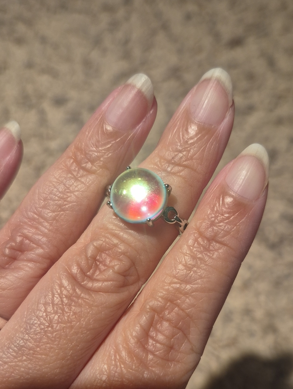 Iridescent Aura Quartz Dome Adjustable Ring with Shifting Hues